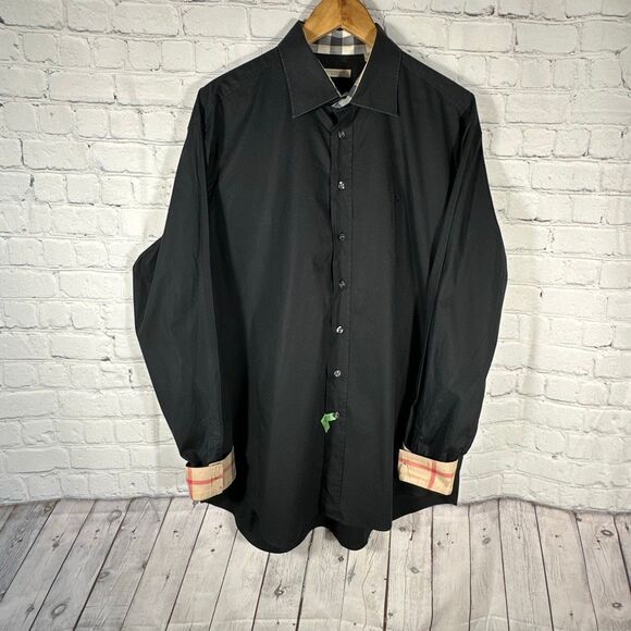 Burberry Brit Mens XXL Black Nova Check Long Sleeve Dress Shirt Classic Fit - Picture 1 of 9